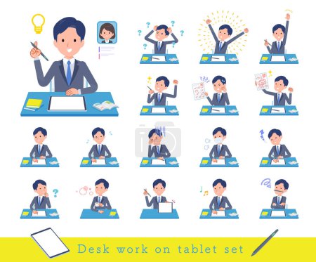 Illustration for A set of consultant job man studying on a tablet device.It's vector art so easy to edit. - Royalty Free Image