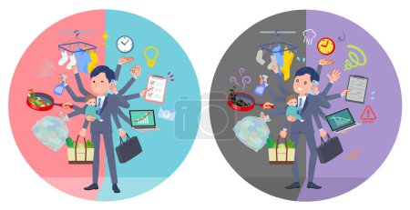 Illustration for A set of consultant job man who perform multitasking in offices and private.It's vector art so easy to edit. - Royalty Free Image