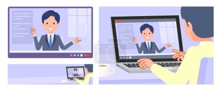 Illustration for A set of consultant job man having a video chat. It's vector art so easy to edit. - Royalty Free Image