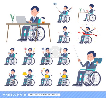 Ilustración de Un conjunto de consultor de trabajo hombre en una silla de ruedas.Acerca de negocios y presentaciones.Es arte vectorial tan fácil de editar. - Imagen libre de derechos