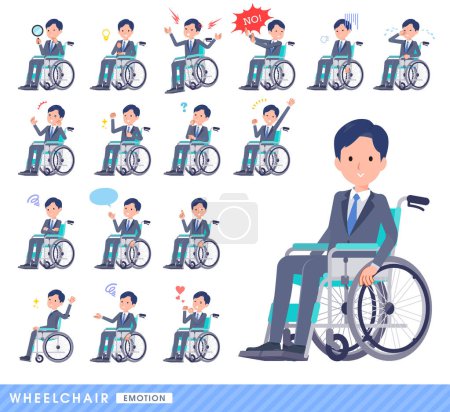 Téléchargez les illustrations : Un ensemble de consultant en fauteuil roulant représentant des émotions telles que le rire, la colère et les troubles. C'est un art vectoriel si facile à éditer. - en licence libre de droit