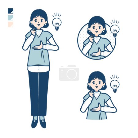 Téléchargez les illustrations : Une femme portant un gilet en tricot avec des images est venue avec. C'est de l'art vectoriel donc il est facile à éditer. - en licence libre de droit