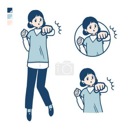 Téléchargez les illustrations : Une femme portant un gilet en tricot avec Punch en images frontales. C'est de l'art vectoriel donc c'est facile à éditer.. - en licence libre de droit
