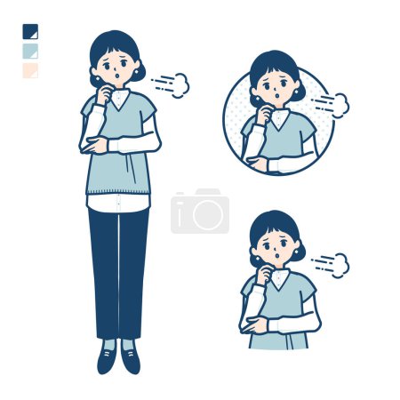 Illustration for A woman wearing a knit vest with Sighing images.It's vector art so it's easy to edit. - Royalty Free Image