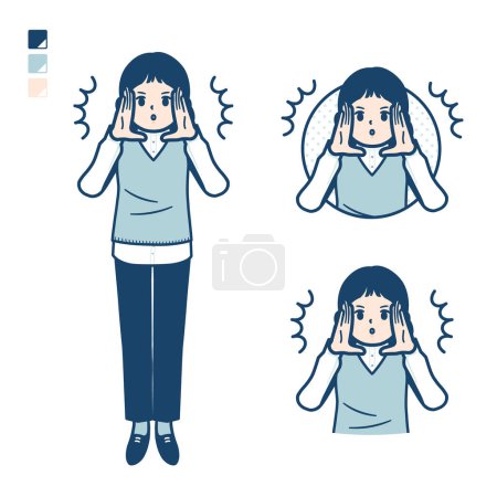 Illustration for A woman wearing a knit vest with Warned loudly images.It's vector art so it's easy to edit. - Royalty Free Image