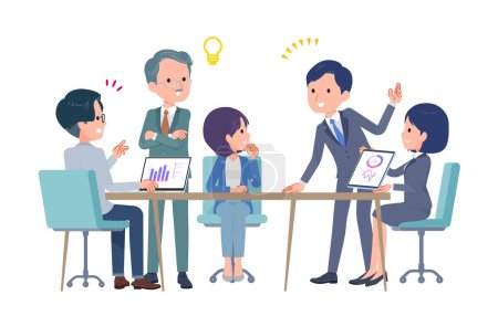 Illustration for A business scene where multiple people have a meeting. Good impression. Vector art that is easy to edit. - Royalty Free Image
