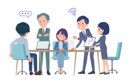 Illustration for A business scene where multiple people have a meeting. bad impression. Vector art that is easy to edit. - Royalty Free Image