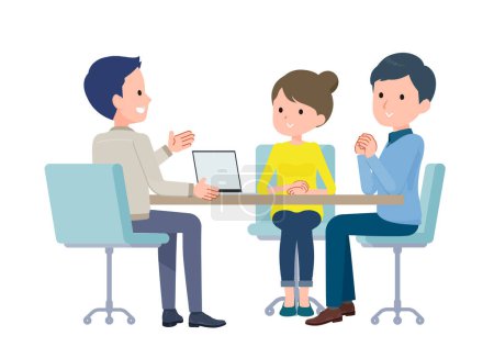 Illustration for A worker has a meeting with a couple.Vector art that is easy to edit. - Royalty Free Image