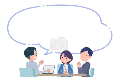 Ilustración de Escena de negocios con tres personas reunidas. Arte vectorial que es fácil de editar. - Imagen libre de derechos