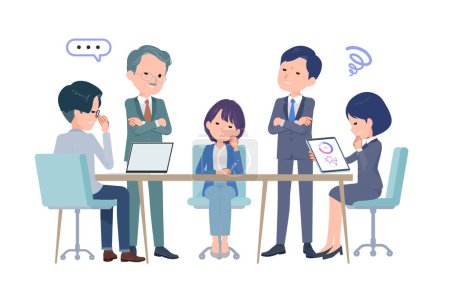 Illustration for A business scene where multiple people have a meeting. Worry scene. Vector art that is easy to edit. - Royalty Free Image