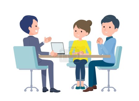 Illustration for A business scene where you have a meeting with a couple.Vector art that is easy to edit. - Royalty Free Image