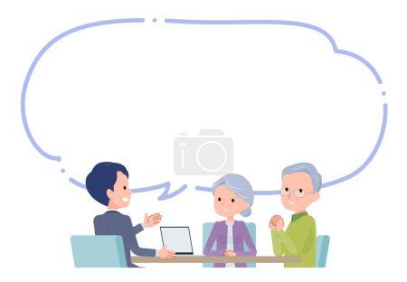 Téléchargez les illustrations : Une scène d'affaires où vous avez une réunion avec un vieux couple.Art vectoriel facile à éditer. - en licence libre de droit