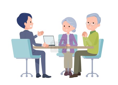Ilustración de Una escena de negocios donde tienes una reunión con una pareja de viejos.Arte vectorial que es fácil de editar. - Imagen libre de derechos