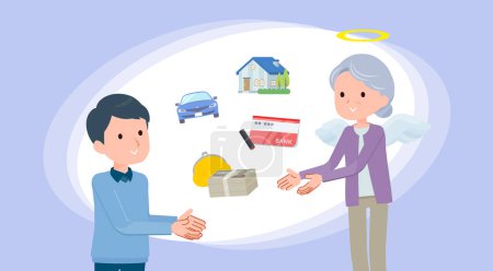 Illustration for A symbolic scene of handing over assets. Thumbnail heading design. - Royalty Free Image