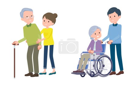 Illustration for Nursing care and assistance scenes. Vector art that is easy to edit. - Royalty Free Image