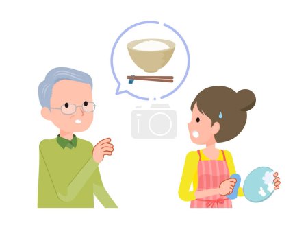 Ilustración de Un hombre mayor que olvida que ha comido una comida.Arte vectorial que es fácil de editar. - Imagen libre de derechos