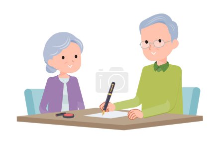 Téléchargez les illustrations : Couple âgé remplissant la paperasserie Art vectoriel qui est facile à éditer. - en licence libre de droit