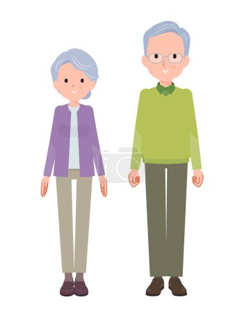 Téléchargez les illustrations : Senior couple Front face à tout le corps.Art vectoriel facile à éditer. - en licence libre de droit