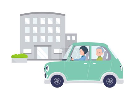 Illustration for Senior man being picked up by car.Vector art that is easy to edit. - Royalty Free Image