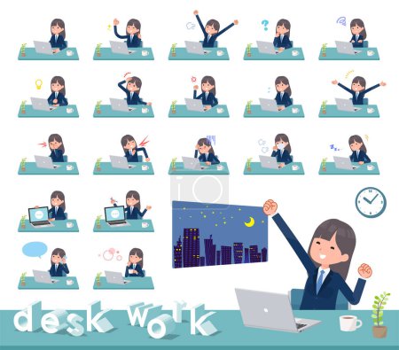 Illustration for A set of navy blazer student women on desk work.It's vector art so easy to edit. - Royalty Free Image