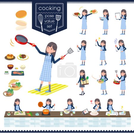 Illustration for A set of navy blazer student women about cooking.It's vector art so easy to edit. - Royalty Free Image