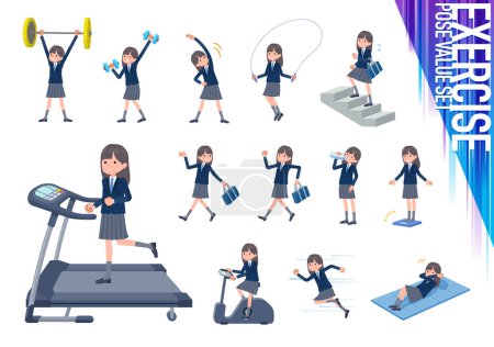 Illustration for A set of navy blazer student women on exercise and sports.It's vector art so easy to edit. - Royalty Free Image