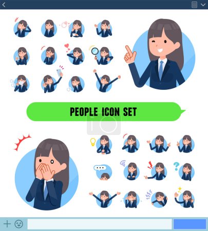 Illustration for A set of navy blazer student women with expresses various emotions In icon format.It's vector art so easy to edit. - Royalty Free Image