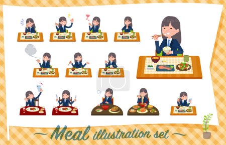Téléchargez les illustrations : Un ensemble de femmes étudiantes blazer marine sur les repas.C'est art vectoriel si facile à éditer. - en licence libre de droit