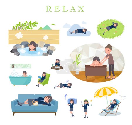 Illustration for A set of navy blazer student women about relaxing.It's vector art so easy to edit. - Royalty Free Image