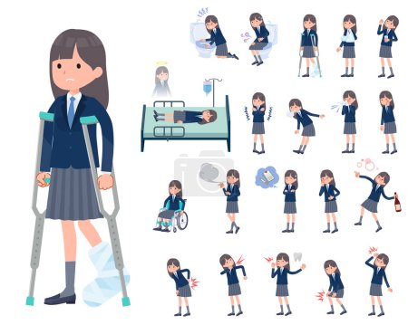 Illustration for A set of navy blazer student women with injury and illness.It's vector art so easy to edit. - Royalty Free Image