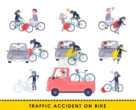 Illustration for A set of navy blazer student women in a bicycle accident.It's vector art so easy to edit. - Royalty Free Image