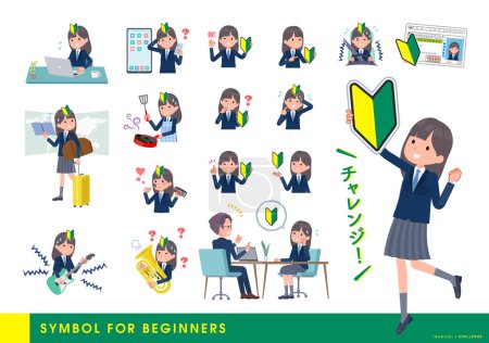 Illustration for A set of navy blazer student women about the beginner mark.It's vector art so easy to edit. - Royalty Free Image