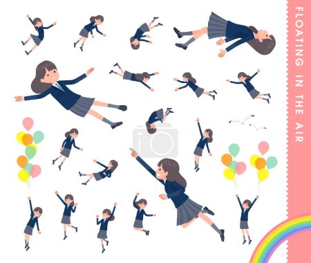 Illustration for A set of navy blazer student women floating in the air.It's vector art so easy to edit. - Royalty Free Image