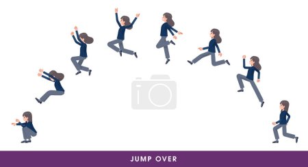 Illustration for A set of navy blazer student women who jump over big.It's vector art so easy to edit. - Royalty Free Image