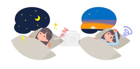 Illustration for A set of navy blazer student women Good sleep and insomnia.It's vector art so easy to edit. - Royalty Free Image