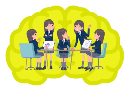 Illustration for A set of navy blazer student women having an intracerebral meeting.It's vector art so easy to edit. - Royalty Free Image