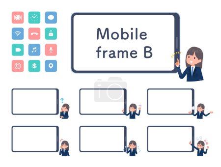 A set of navy blazer student women and smartphone screen.type-B.It's vector art so easy to edit.The inside of the screen is transparent, so it is easy to fit.