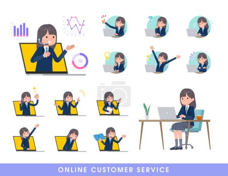 Illustration for A set of navy blazer student women serving customers online.It's vector art so easy to edit. - Royalty Free Image