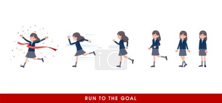 Illustration for A set of navy blazer student women who start running gradually.It's vector art so easy to edit. - Royalty Free Image