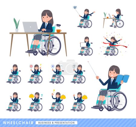 A set of navy blazer student women in a wheelchair.About business and presentations.It's vector art so easy to edit.