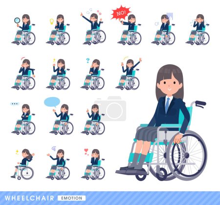 Téléchargez les illustrations : Un ensemble de femmes étudiantes blazer de la marine en fauteuil roulant qui dépeint des émotions telles que le rire, la colère et les troubles.. - en licence libre de droit