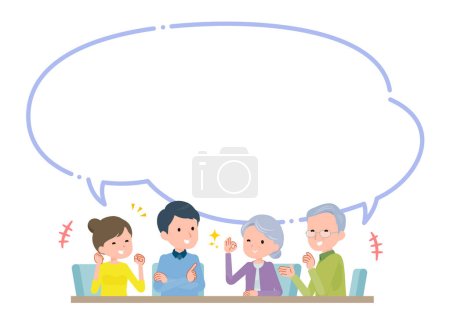 Illustration for A happy couple and their parents with speech bubble - Royalty Free Image