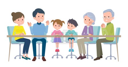 3 generation family having serious discussion.Vector art that is easy to edit.