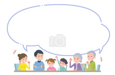 Illustration for 3 generation family in a fun atmosphere with speech bubble - Royalty Free Image