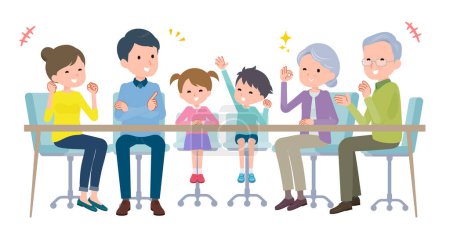 Illustration for 3 generation family in a fun atmosphere.Vector art that is easy to edit. - Royalty Free Image