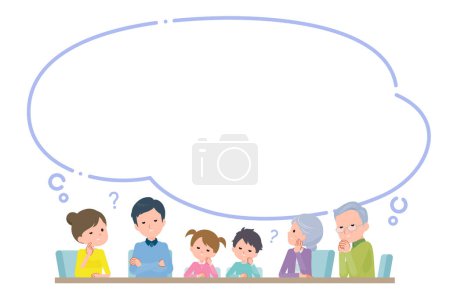 Illustration for A troubled 3 generation family with speech bubble - Royalty Free Image