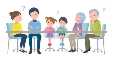 Illustration for A troubled 3-generation family.Vector art that is easy to edit. - Royalty Free Image