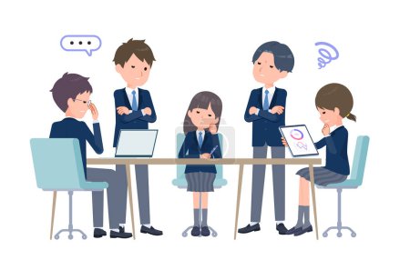 Illustration for Students having a meeting with multiple people Bad impression. Worry scene. - Royalty Free Image