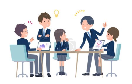 Illustration for Students having a meeting with multiple people, good impression A - Royalty Free Image
