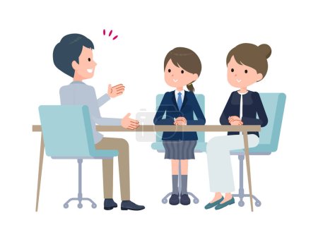 Illustration for Teacher and parent and child having a three-way interview - Royalty Free Image